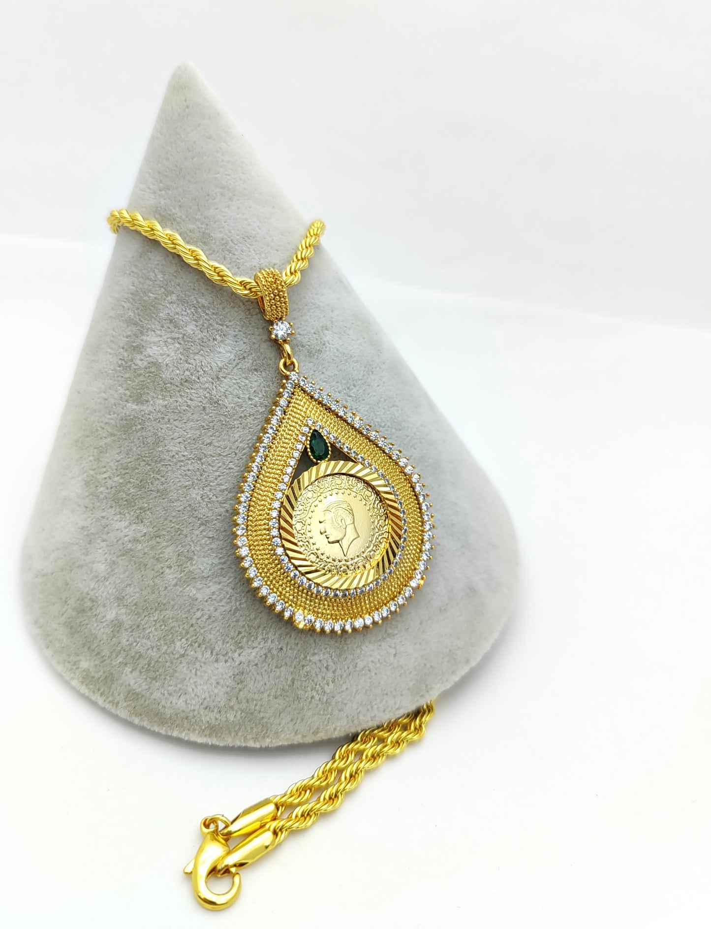 Tropfen mit Ceyrek Halskette 22k Vergoldet