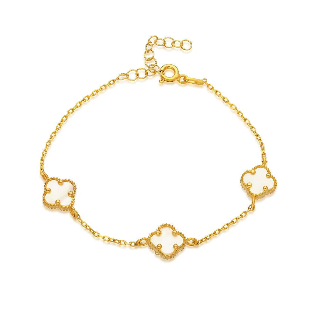 Dreifaches weißes Kleeblatt-Armband / 925 SILBER