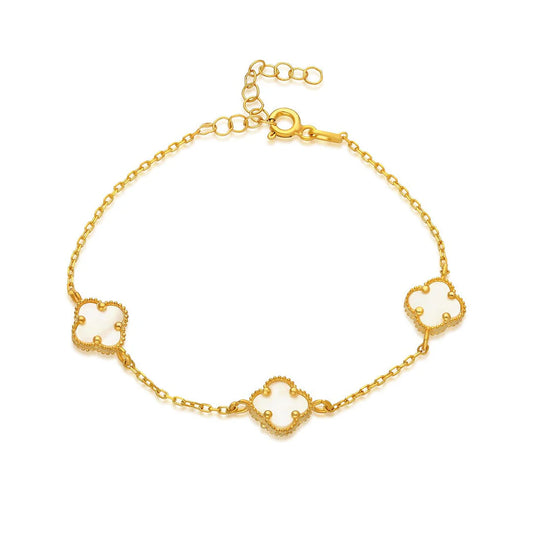 Dreifaches weißes Kleeblatt-Armband / 925 SILBER