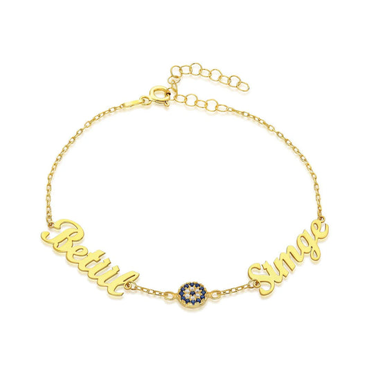 Armband mit zwei Namen und Nazar-Stein / 925 SILBER