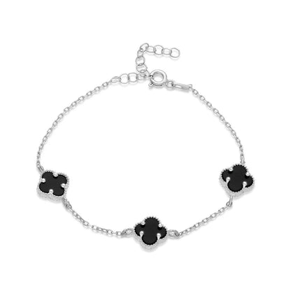 Dreifaches weißes Kleeblatt-Armband / 925 SILBER