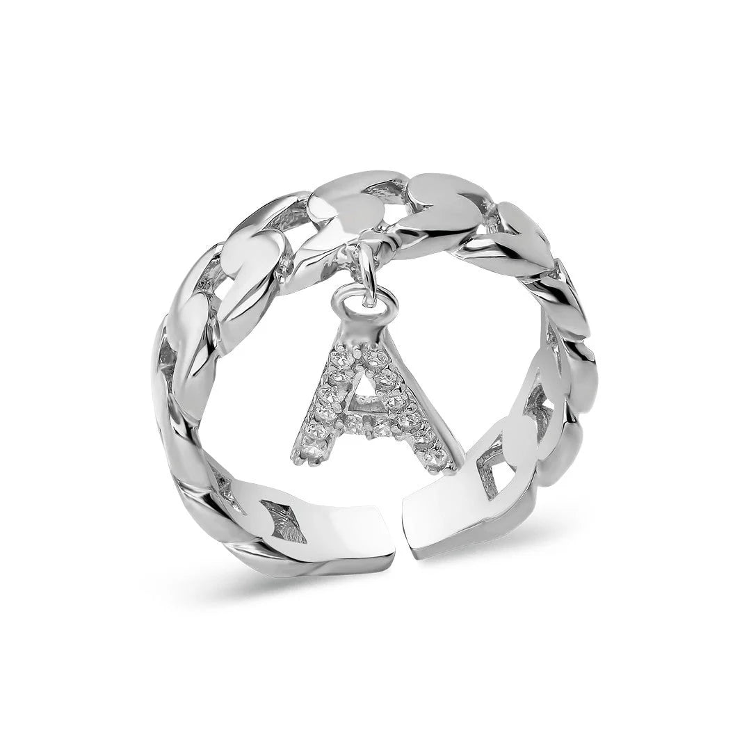 Gebogener Ring mit Steinbuchstaben / 925 SILBER