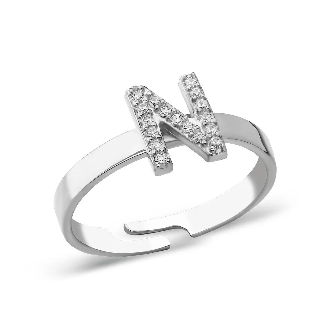 Einbuchstaben Ring mit Stein / 925 SILBER