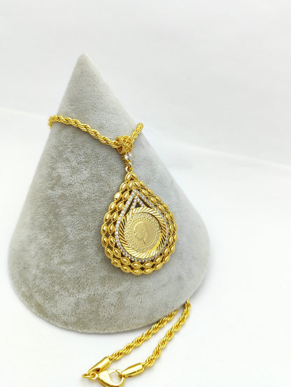 Tropfen mit Ceyrek Halskette 22k Vergoldet