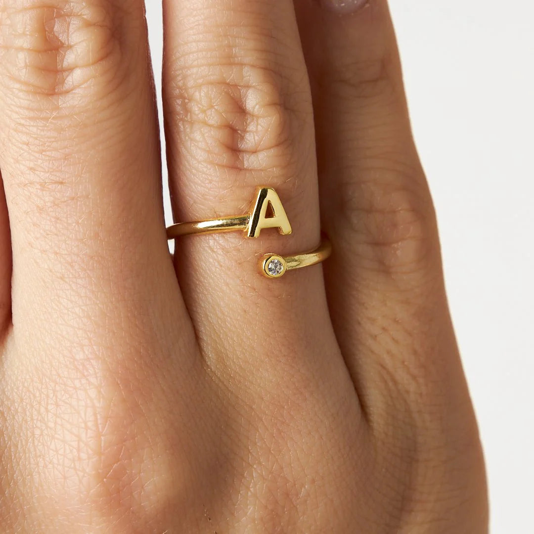 Offener Ring mit Buchstaben / 925 SILBER