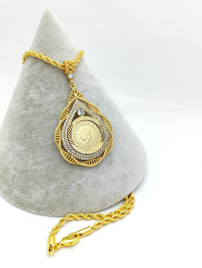 Tropfen mit Ceyrek Halskette 22k Vergoldet