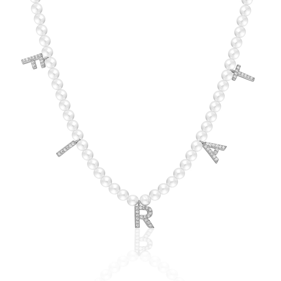 Perlen mit Zirkonia Buchstaben Halskette 925 Silber