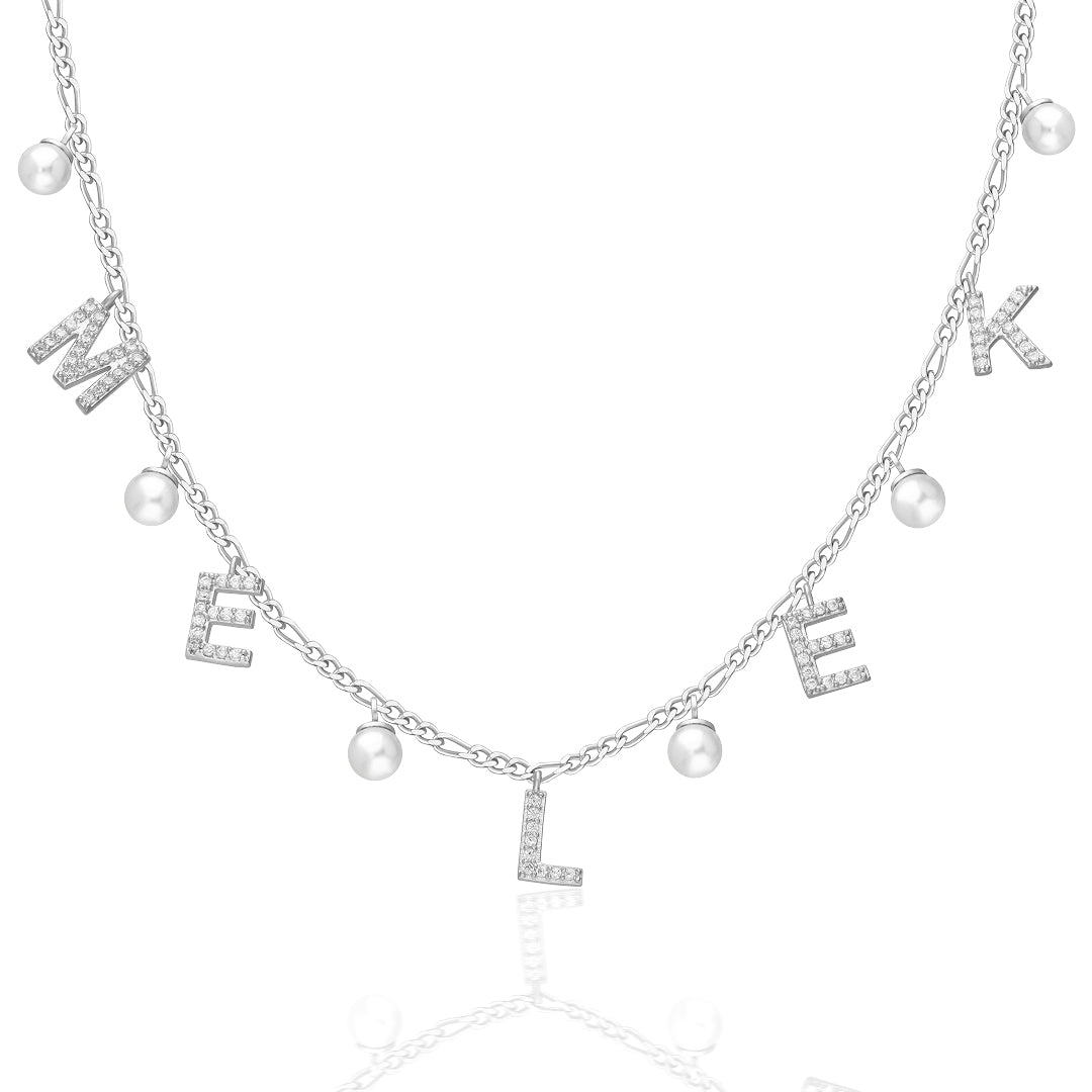 Zirkonia Buchstabe Namenskette mit Perlen 925 Silber
