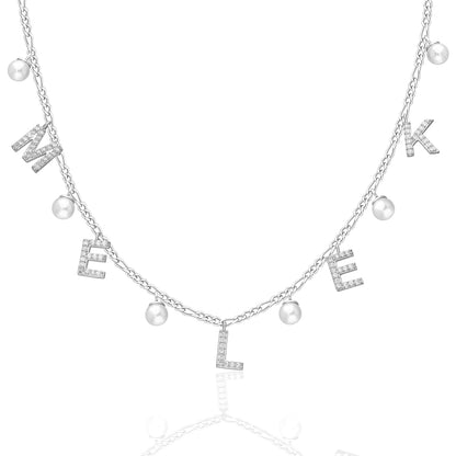 Zirkonia Buchstabe Namenskette mit Perlen 925 Silber