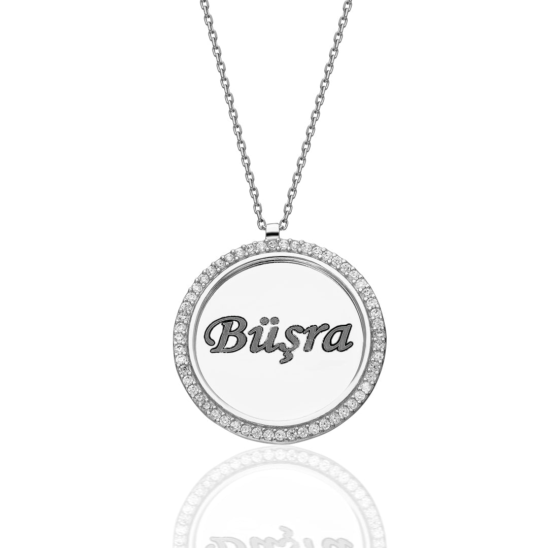 Namenskette Gravur mit Zirkonia Platte 925 Silber