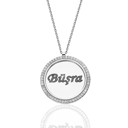 Namenskette Gravur mit Zirkonia Platte 925 Silber